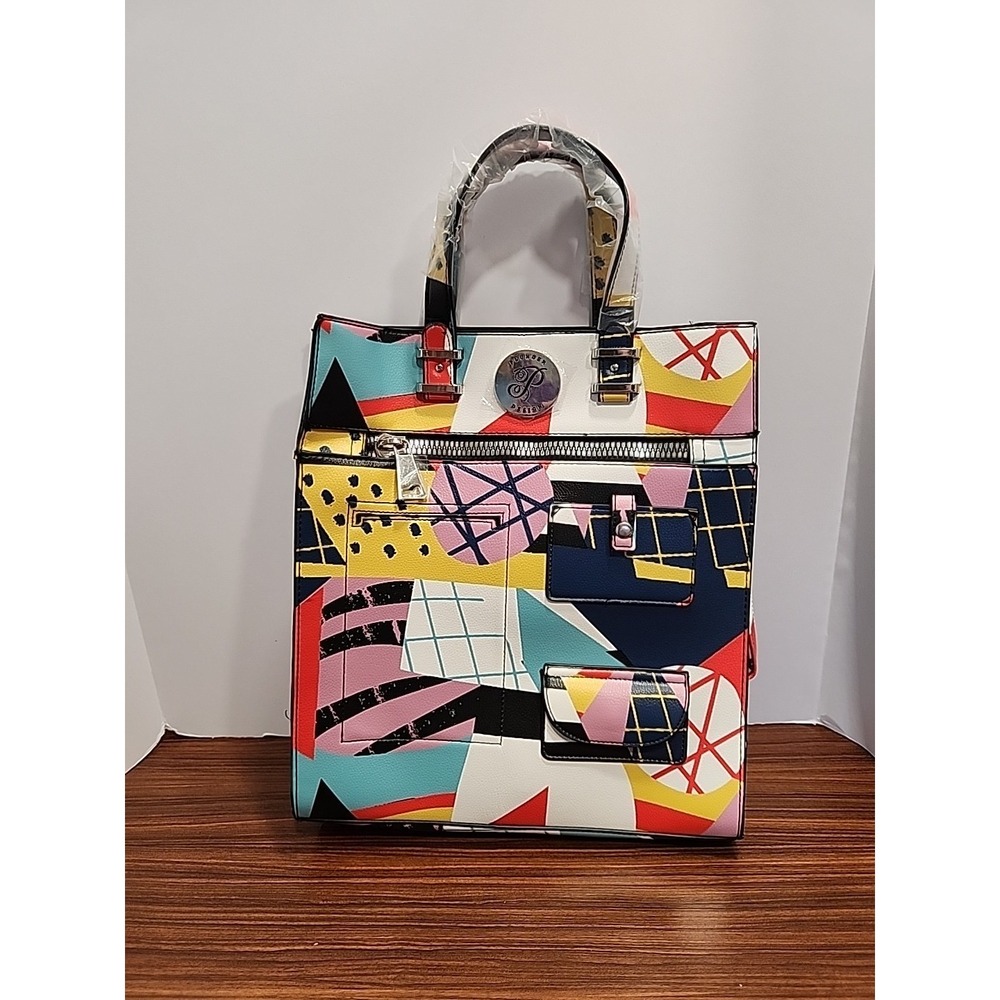 Plunder Colorful Exclusive‎ Palooza Geometric Handbag Tote with Extra Strap